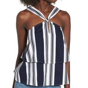 BP Tiered Stripe Halter Top Sz S Navy Blue White
